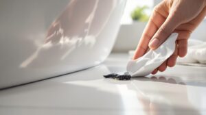 petit vers noir salle de bain