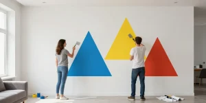 peinture mur 3 couleurs triangle